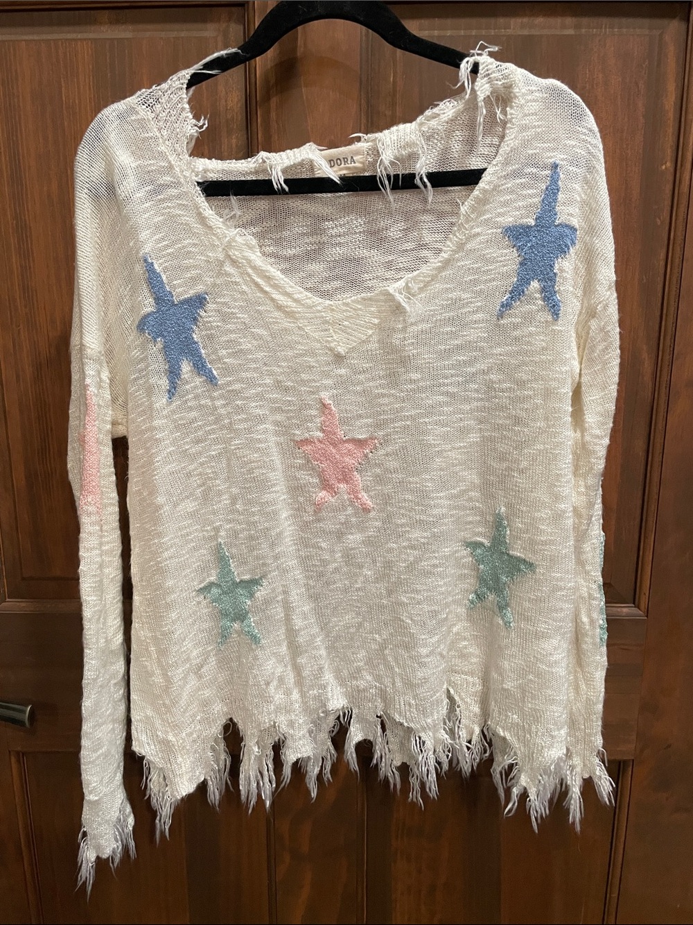 ADORA Cream Knit Sweater with Distressed Trim